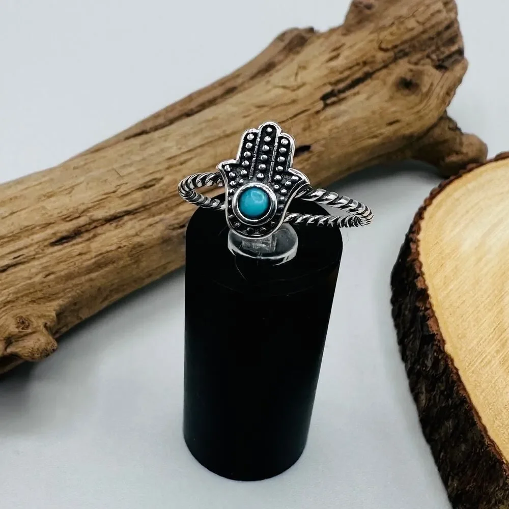 Hamsa Turquoise and Sterling Silver Ring